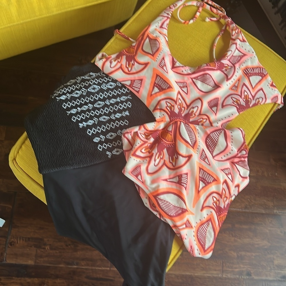 Aerie American Eagle One-Piece Swimsuits - Pink Floral and Black Bundle